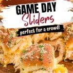 Sliders on wooden board ready to serve for game day.