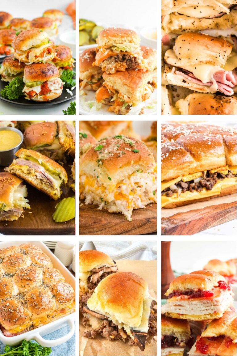 Photo collage with slider recipes on Hawaiian rolls.
