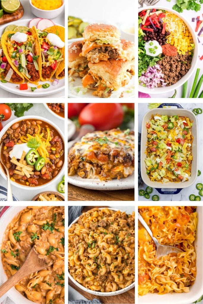 Ground beef recipes photo collage.