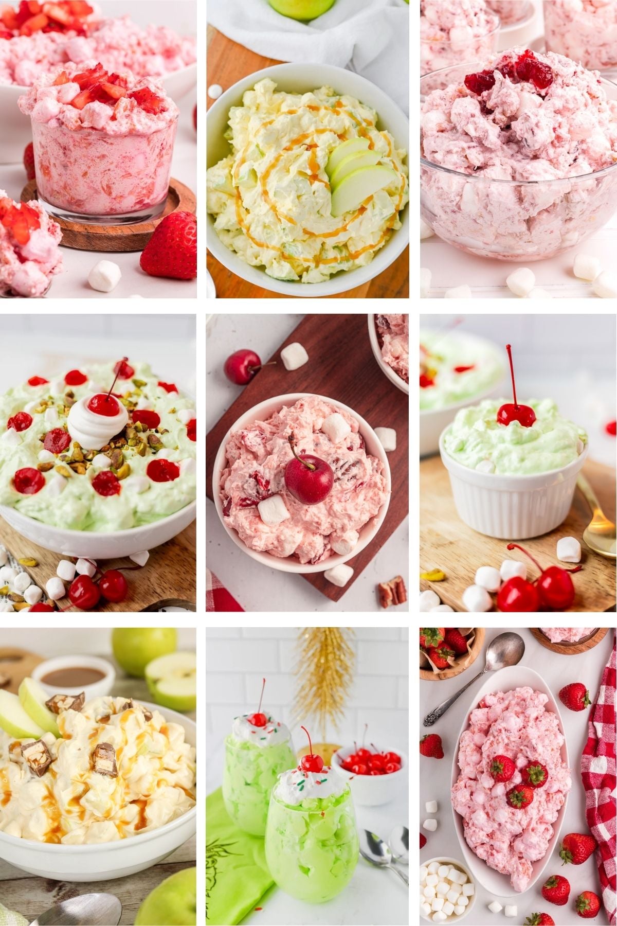 Photo collage with fluff salads.