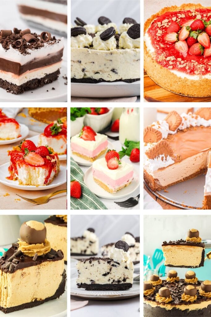 No bake summer cheesecake dessert photo collage.