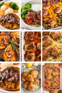 Photo collage with chicken thigh recipes.