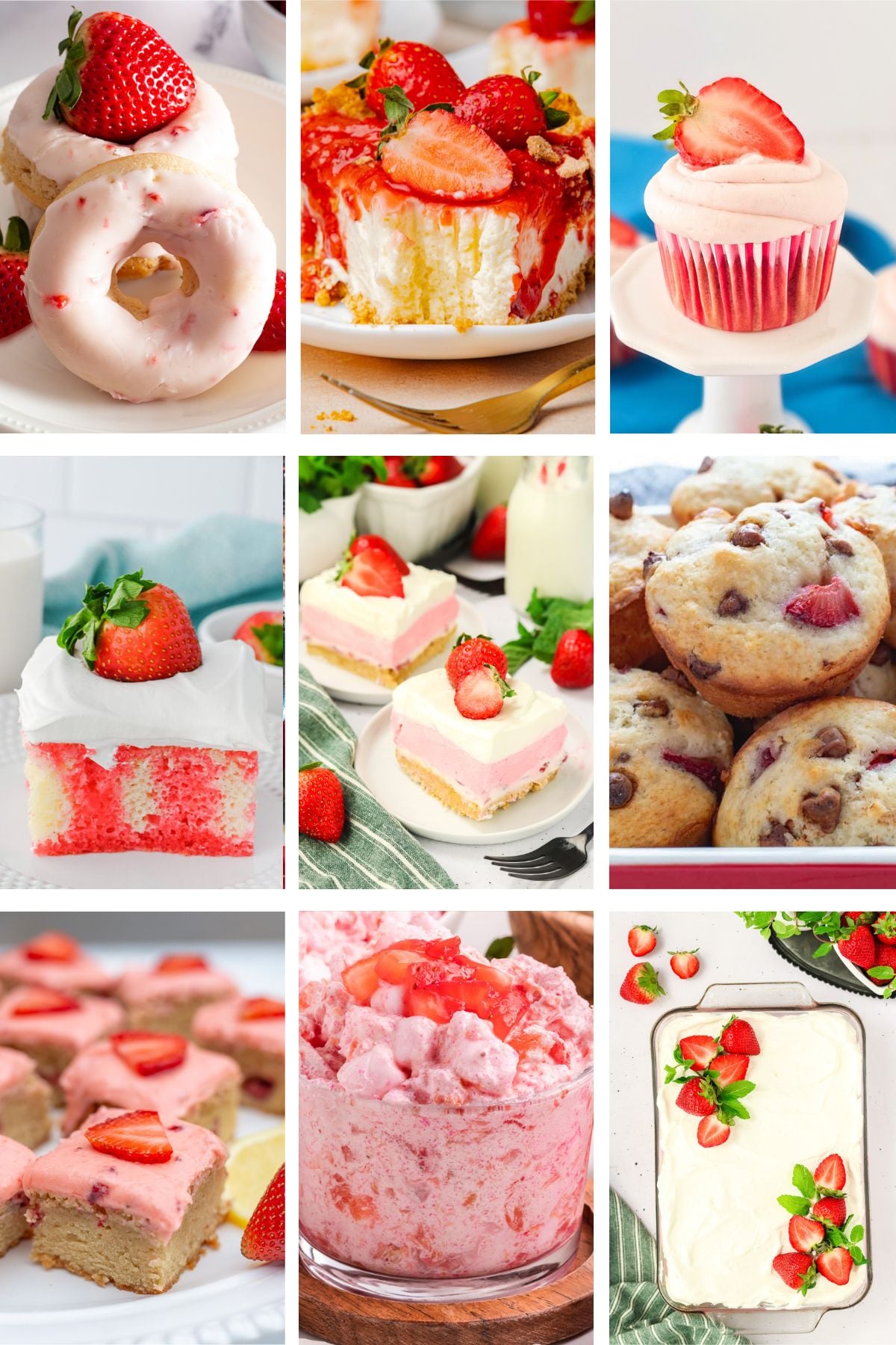Photo collage with strawberry dessert ideas.