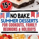 Photo collage with no bake summer desserts with text overlay.