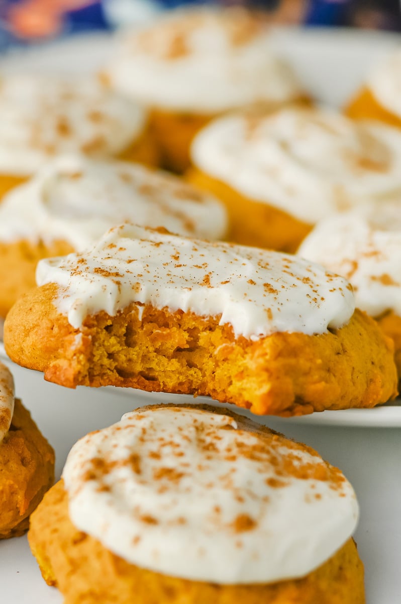 Bite removed from piece of cookie.