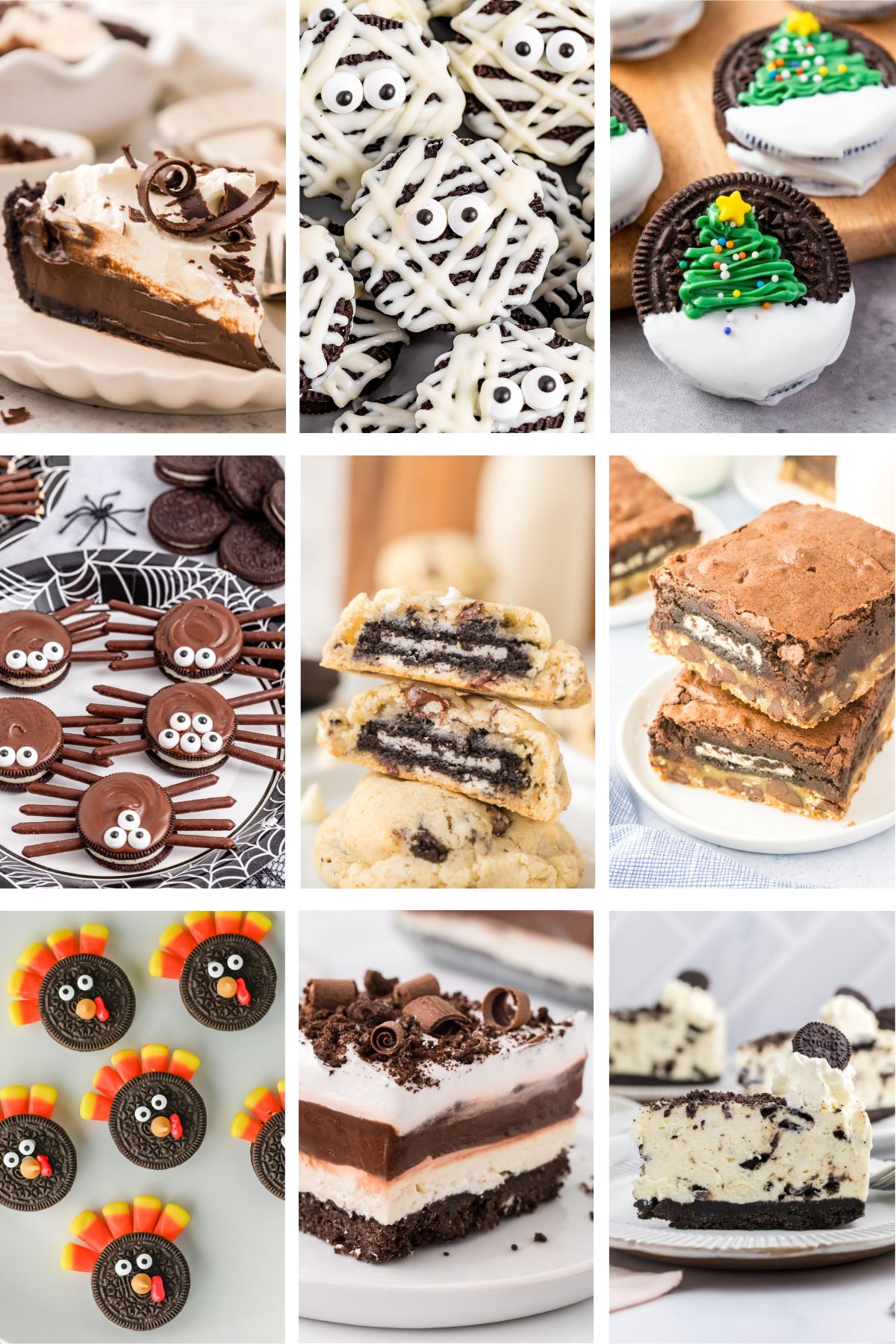Photo collage with Oreo dessert recipes.