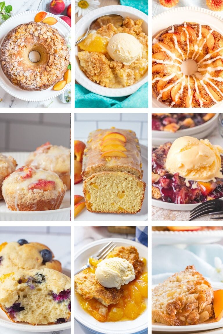 Photo collage with peach recipes.