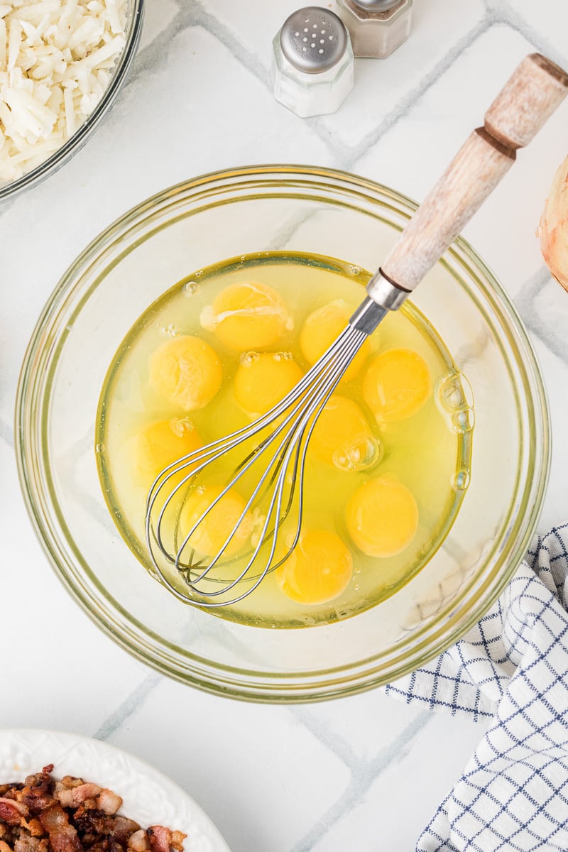 Eggs in mixing bowl.