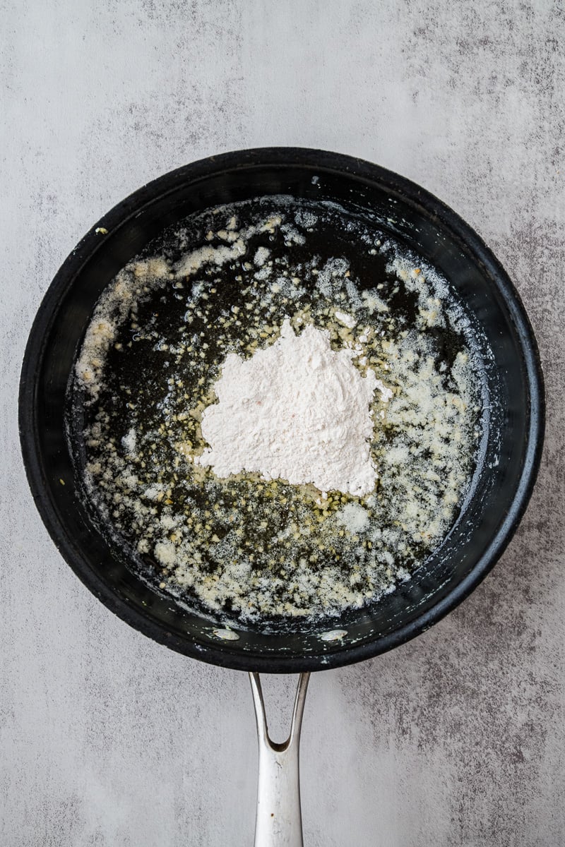 Butter and flour in skillet.