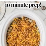 Slow cooker green bean casserole overhead view.