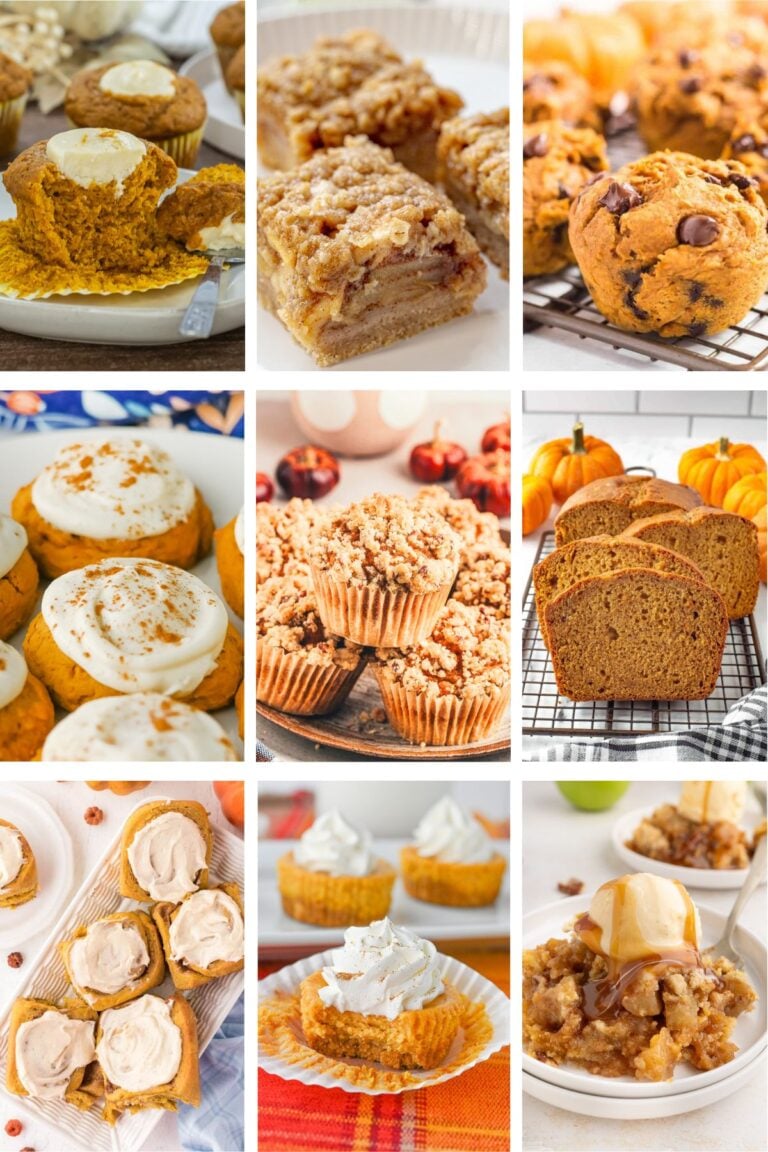 Photo collage with fall baking recipes.