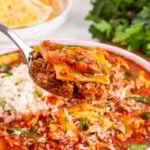 Lasagna soup in a bowl.