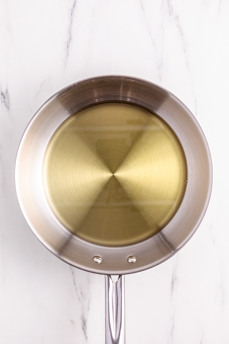 Oil in skillet for frying.