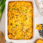 Baked pancake casserole straight from the oven.