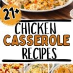 Chicken casserole recipes photo collage with text overlay.