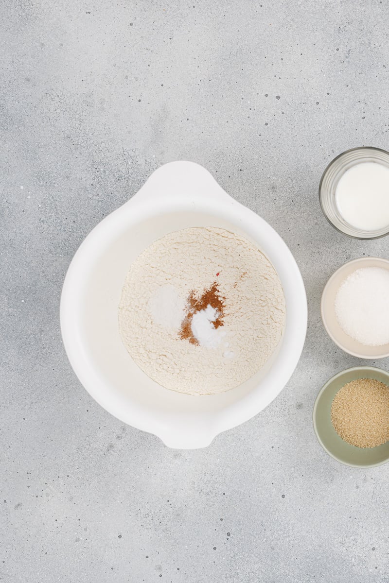Dry ingredients in mixing bowl.