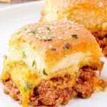 Sloppy Joe sliders served on a white plate.