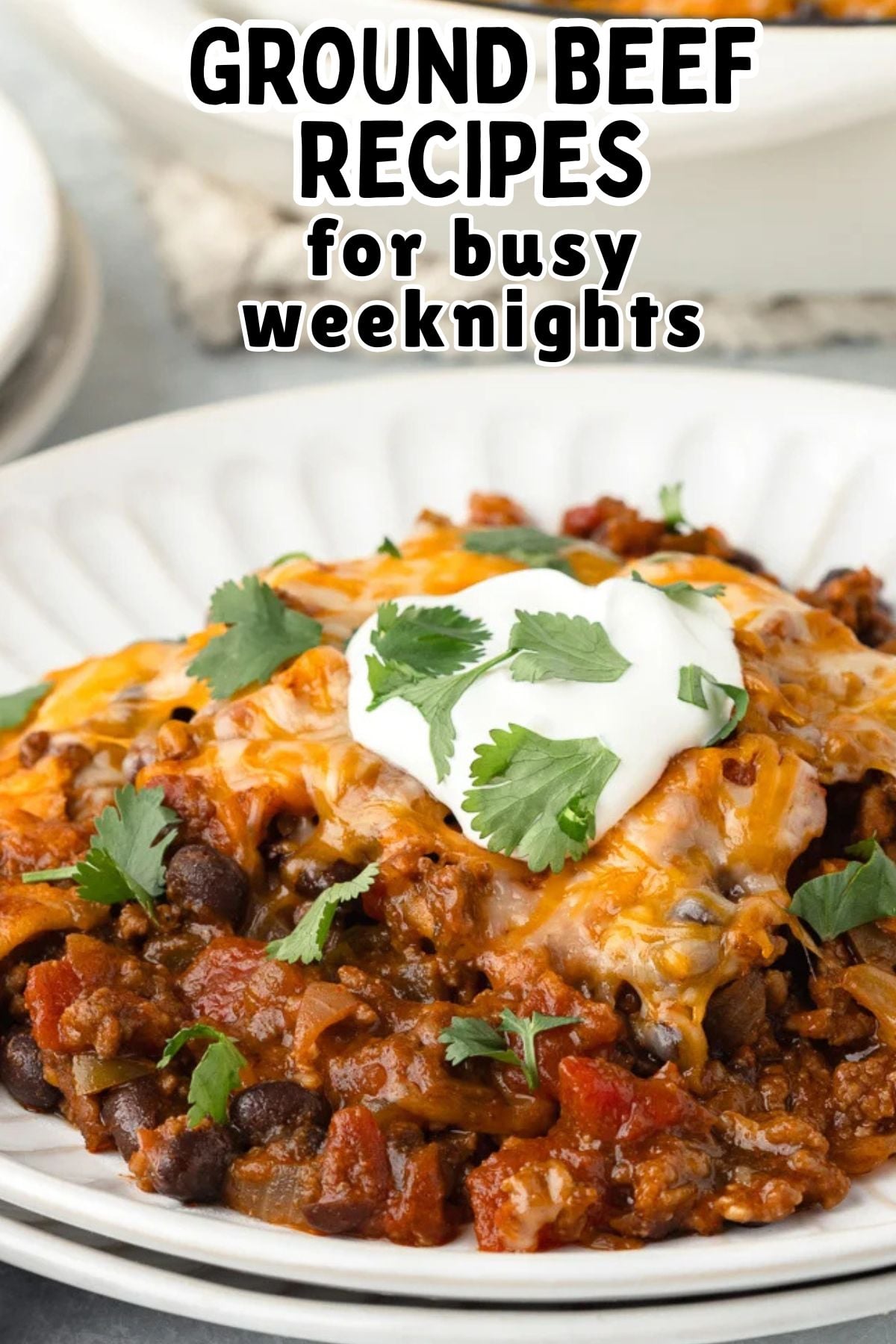 Beef enchilada skillet on a white plate.