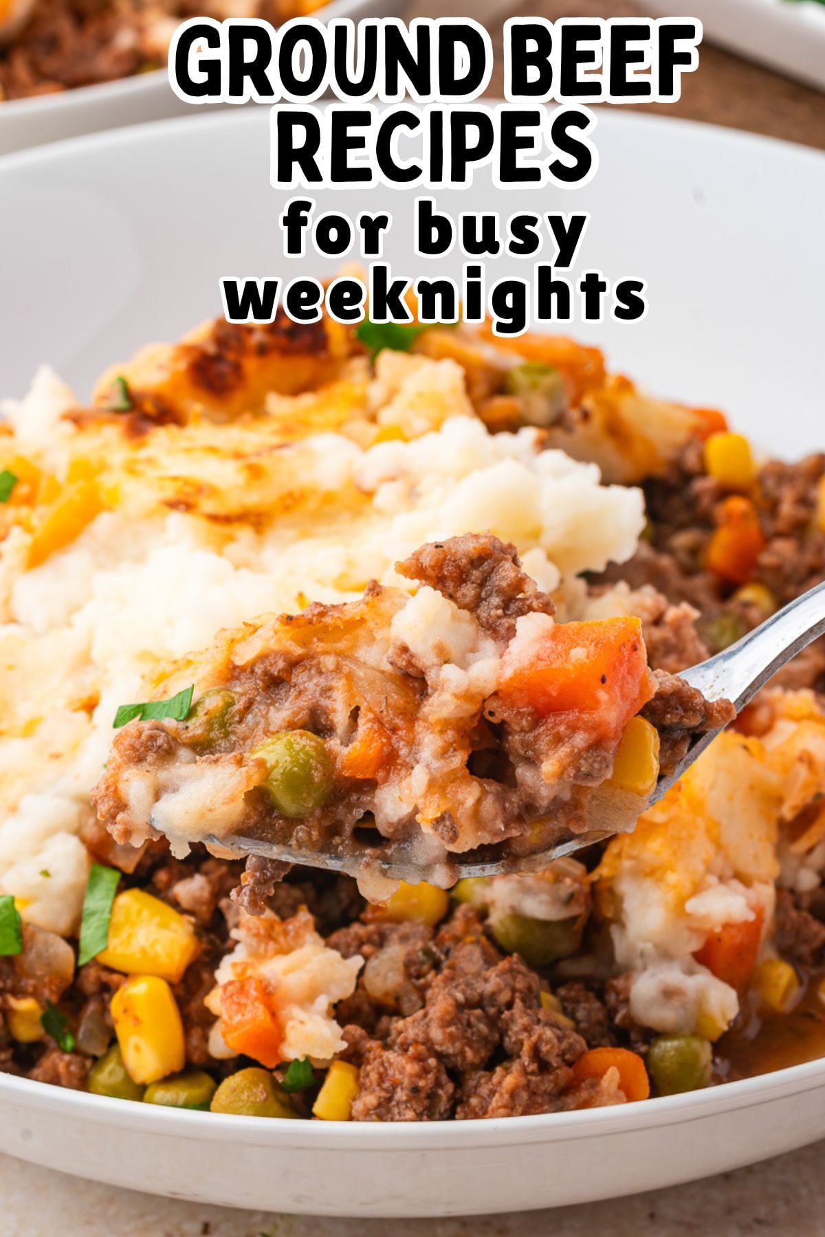 Crockpot shepherd's pie served on a white plate.