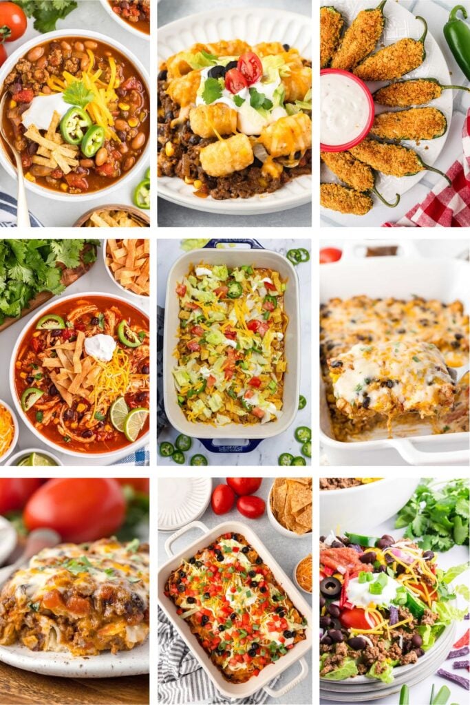Photo collage with Taco Tuesday menu ideas.