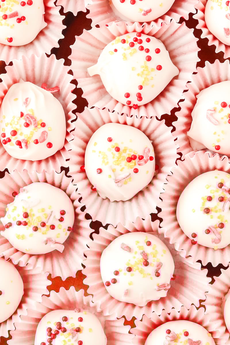 Peppermint truffles in small baking cups.