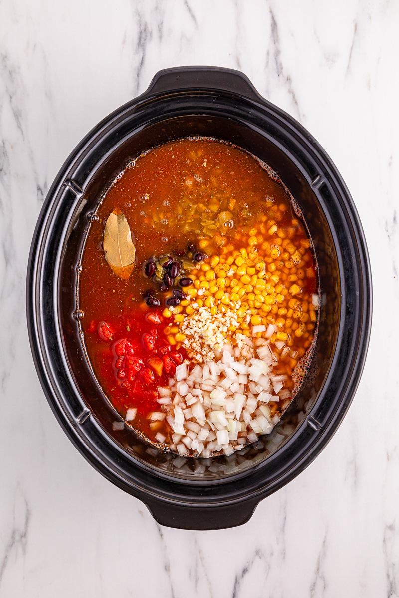 Chicken tortilla soup in crockpot.