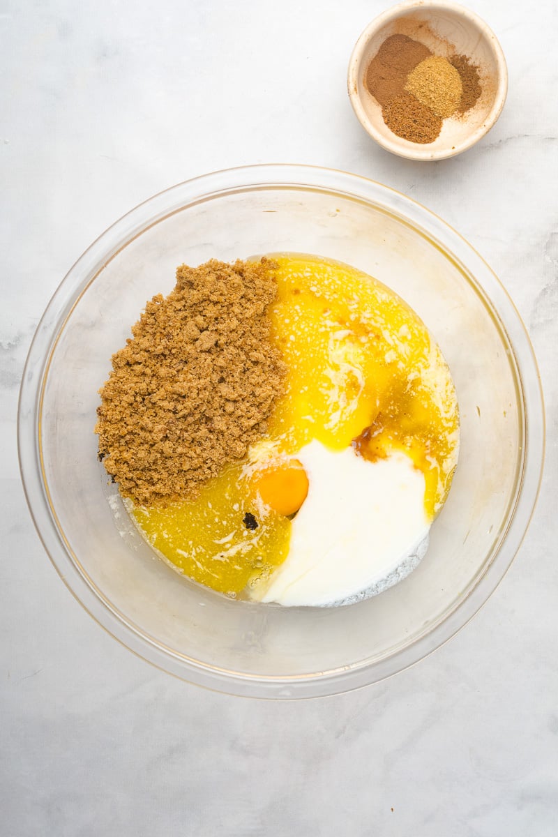 Wet ingredients in mixing bowl