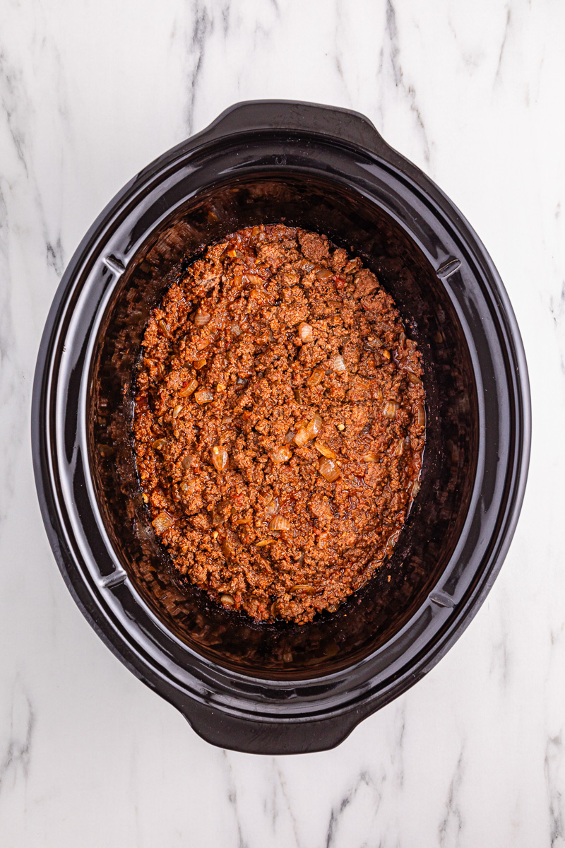 Cooked taco meat in slow cooker.