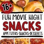 Photo collage with movie night snacks.