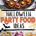 Photo collage with halloween party food ideas.