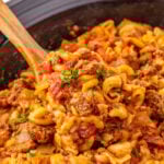 American goulash in crockpot.