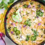 Chicken enchilada skillet overhead view.