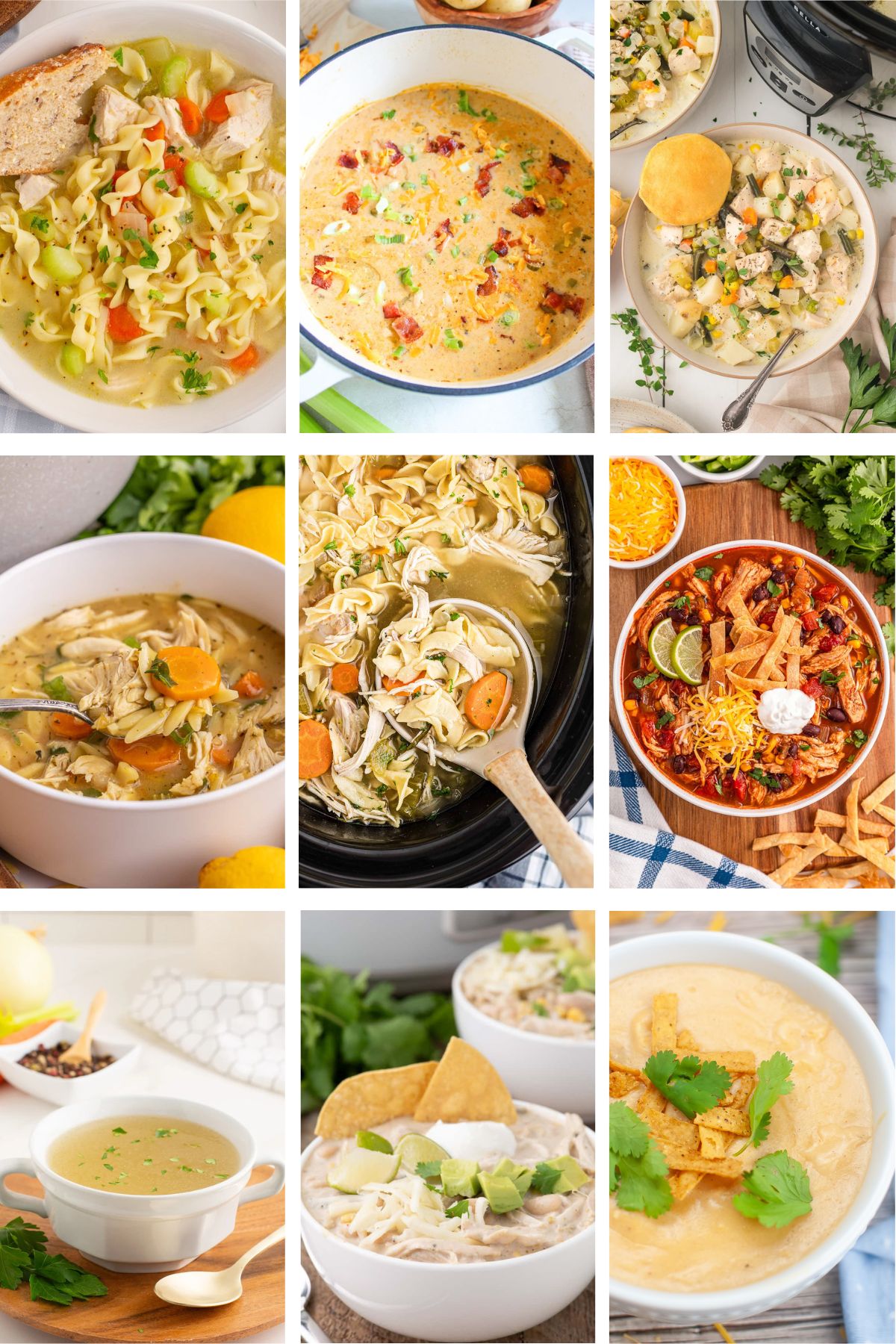 Photo collage with chicken soup recipes.