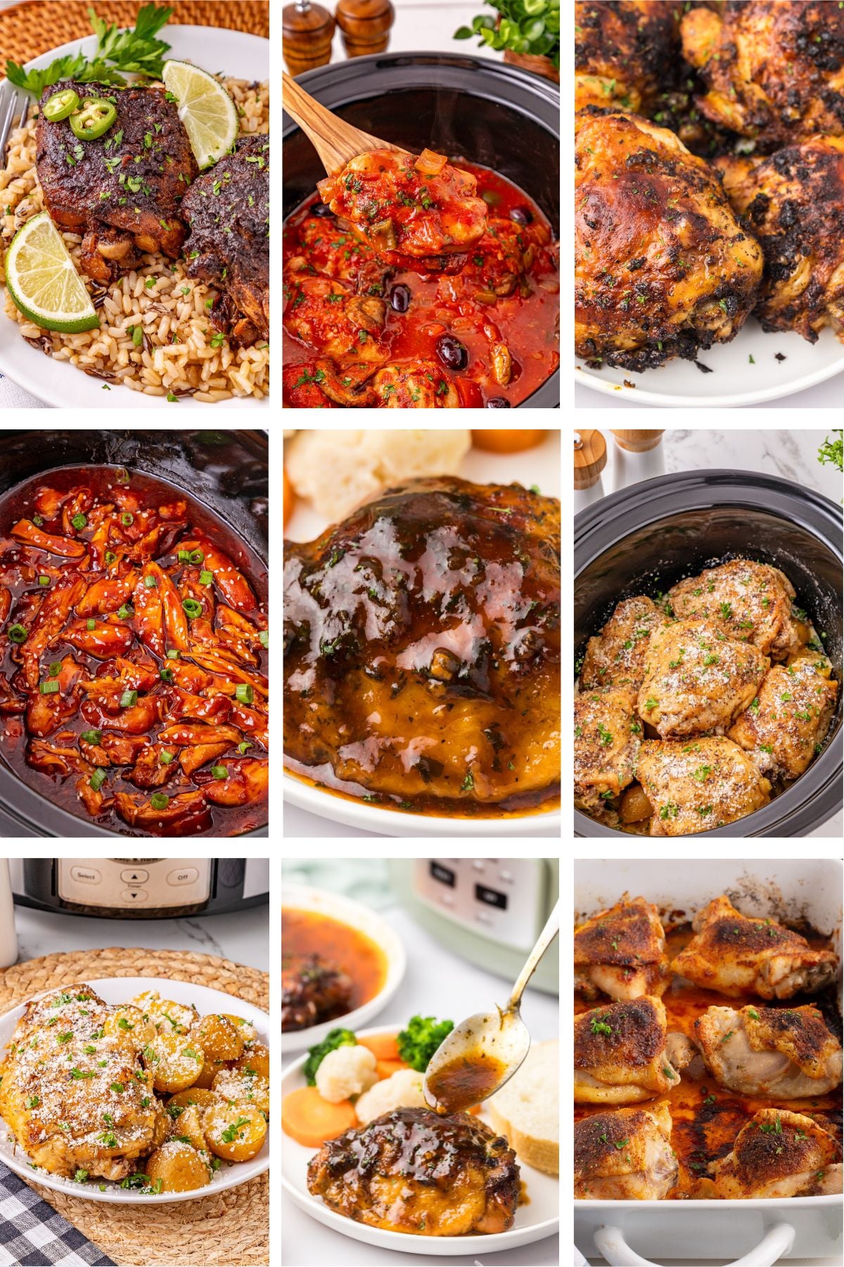 Photo collage with chicken thigh recipes.
