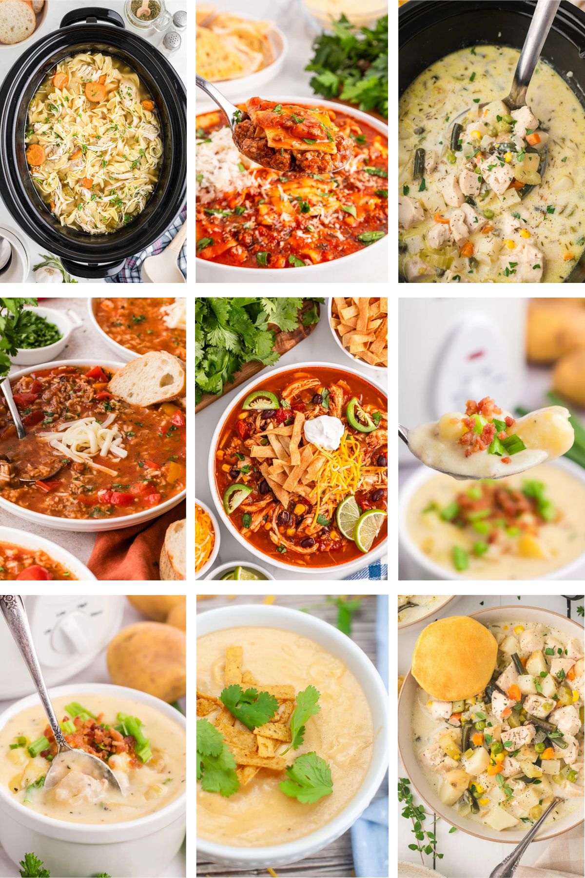 Photo collage with crockpot soup recipes.