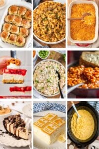 Photo collage with recipes from a church potluck.