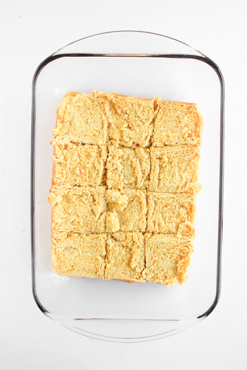 Buns in bottom of baking dish.