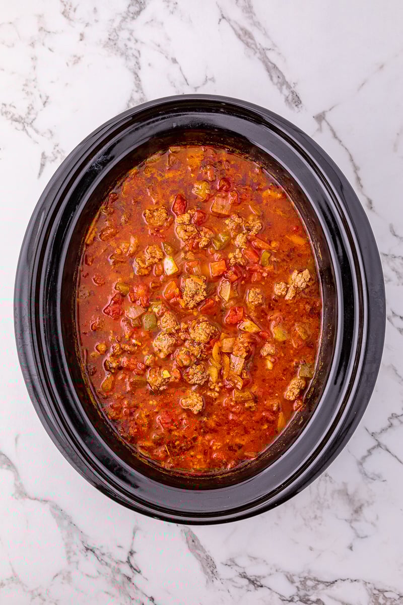 Remaining ingredients are stirred into crockpot.
