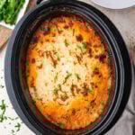 Shepherd's pie with bround beef in slow cooker.