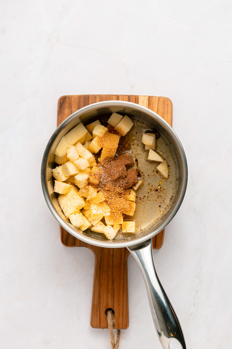 Apple mixture in saucepan.