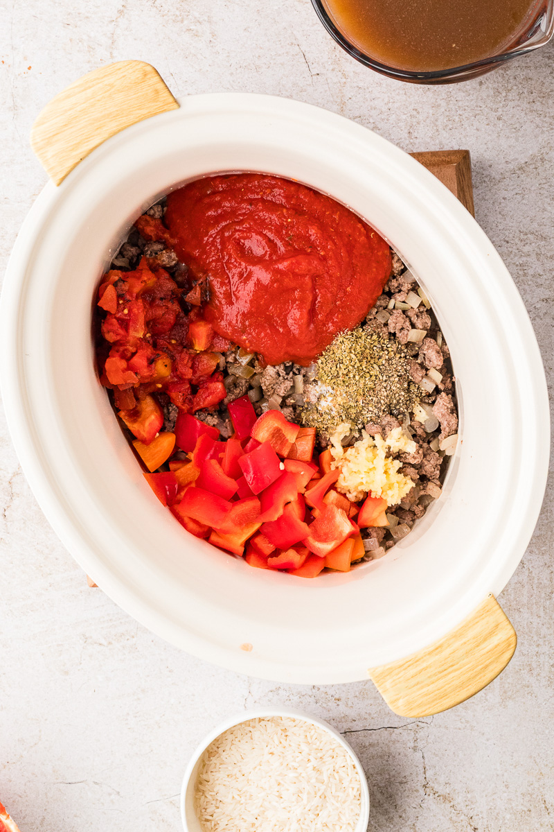 Remaining ingredients are added to the crockpot.