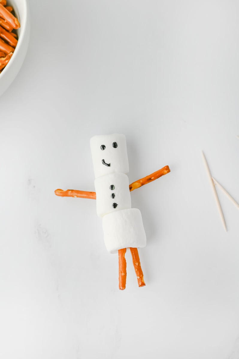 Face and buttons are drawn on snowman.