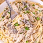 Turkey tetrazzini served on a plate.