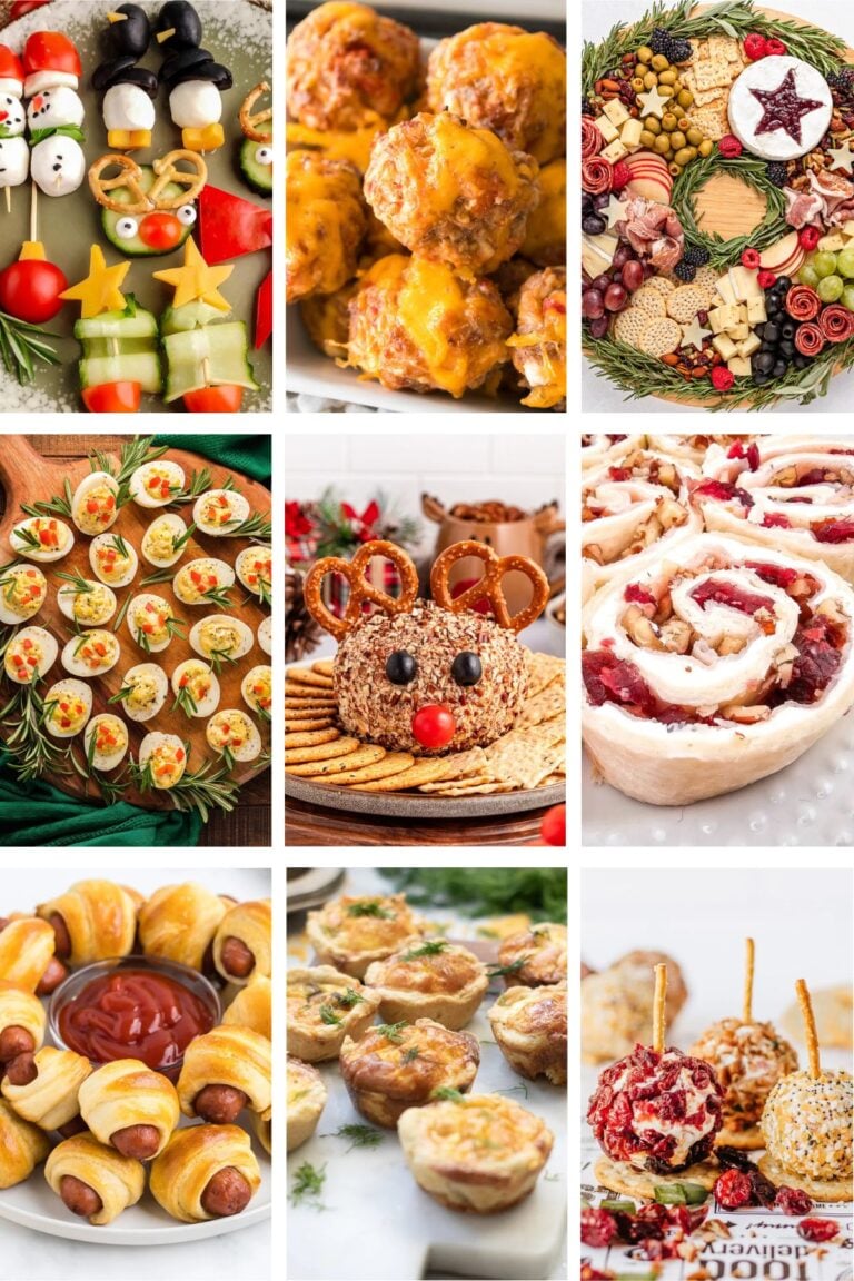 Photo collage with Christmas brunch finger food ideas.
