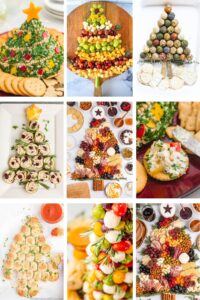 Photo collage with Christmas tree appetizers.