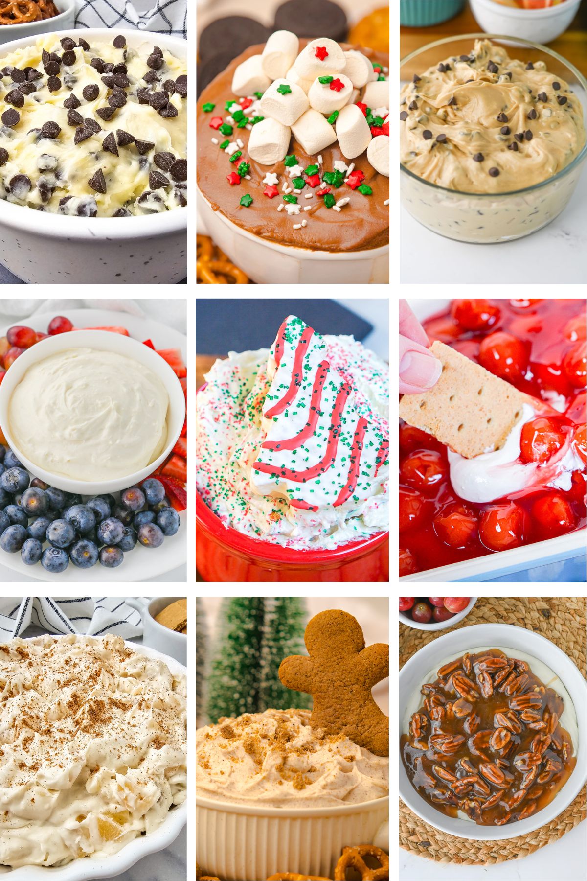 Photo collage with Christmas dessert dip recipes.