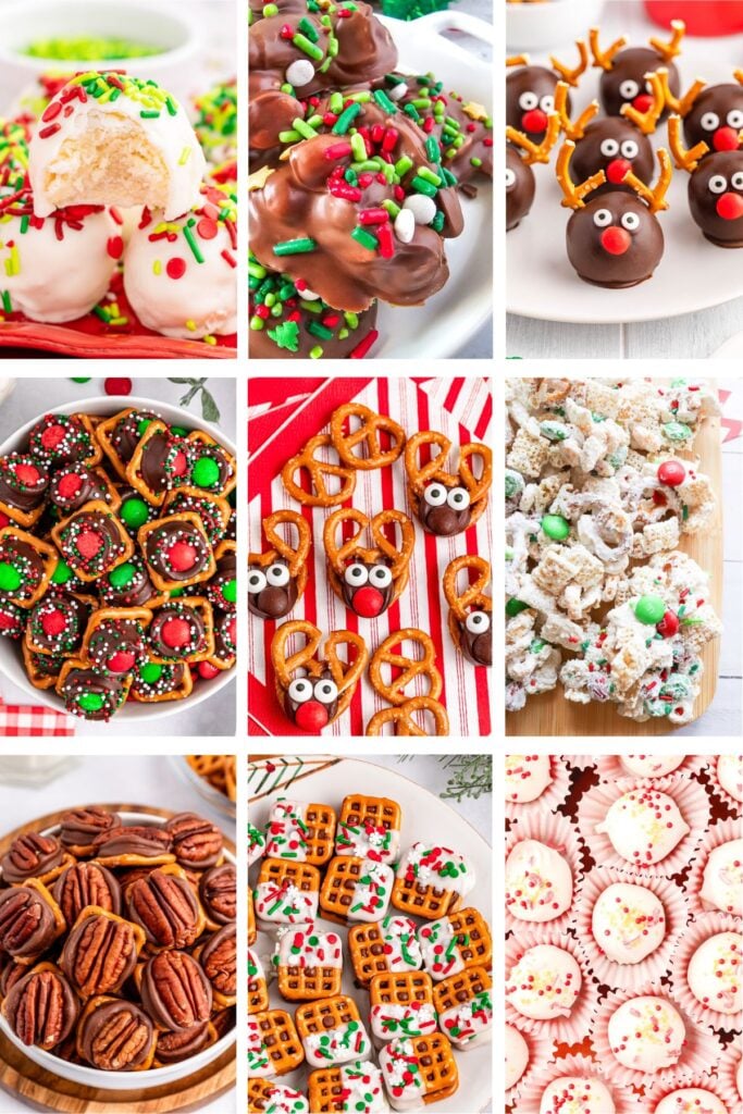 Photo collage with Christmas candy recipes.