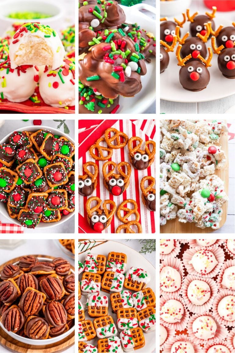 Photo collage with Christmas candy recipes.