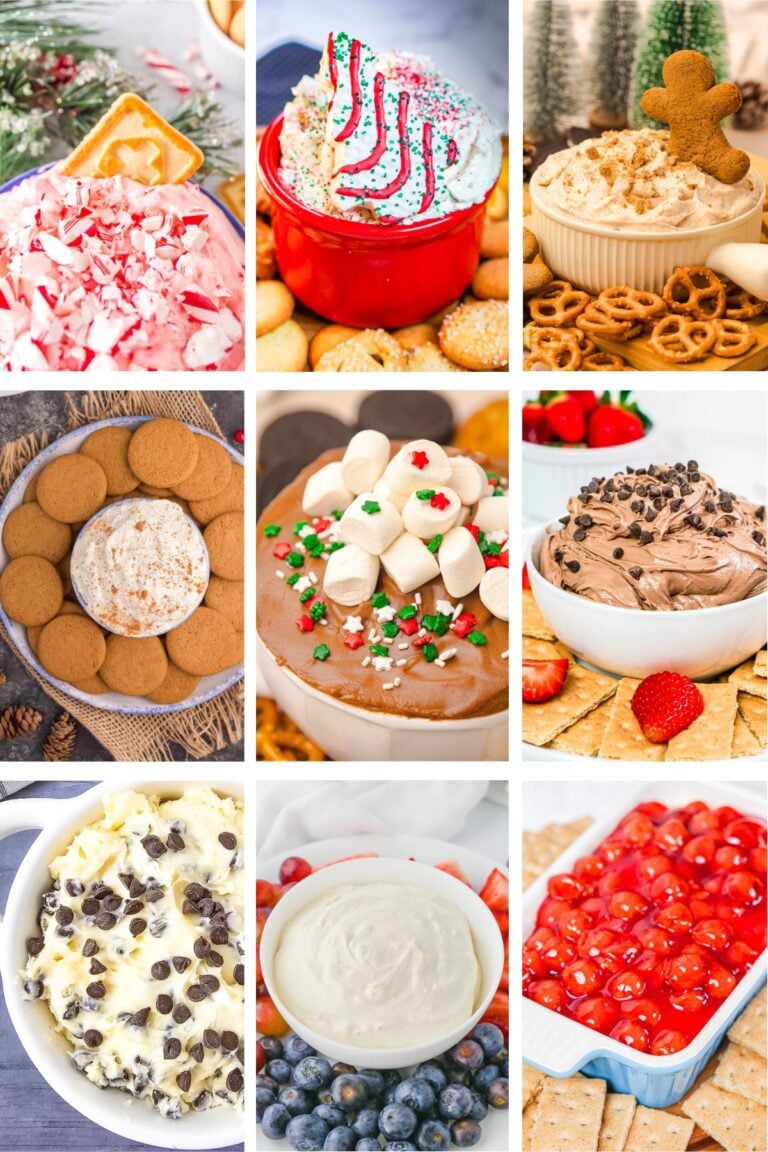 Photo collage with Christmas dessert dips.
