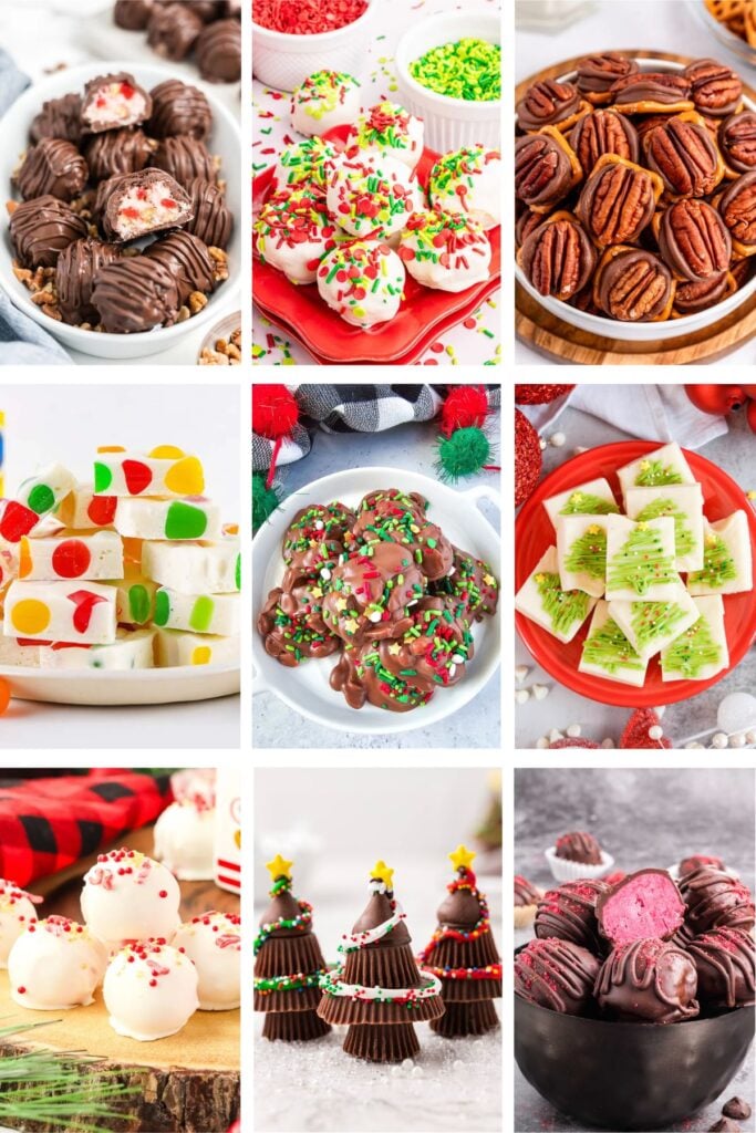 Photo collage with homemade Christmas candy recipes.